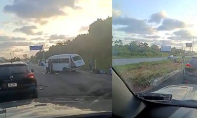 Fuerte accidente en la carretera federal 307 Van de transporte foraneo volco y dejo 11 personas lesionadas