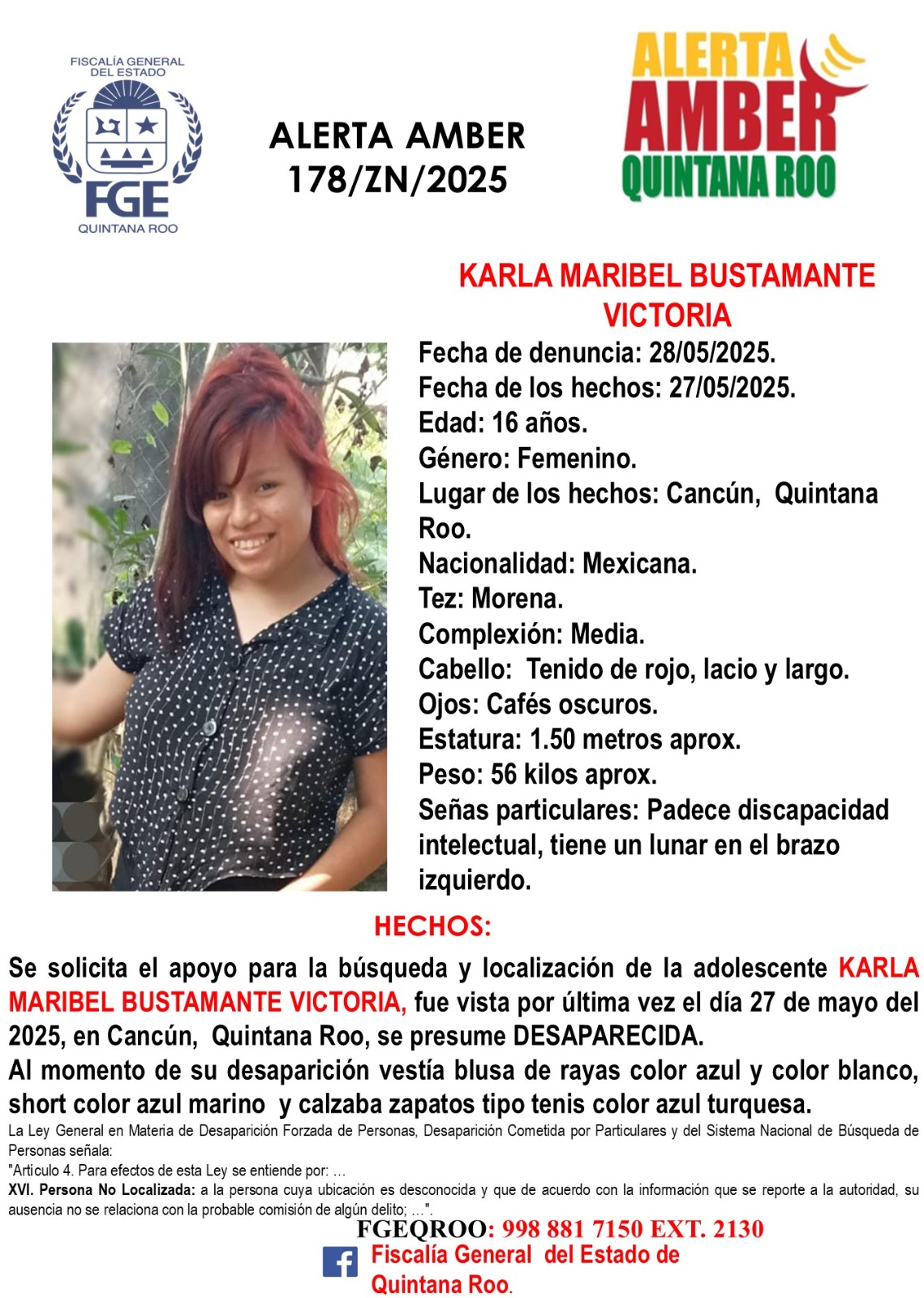 Alerta Amber Quintana Roo Karla Maribel Bustamante Victoria