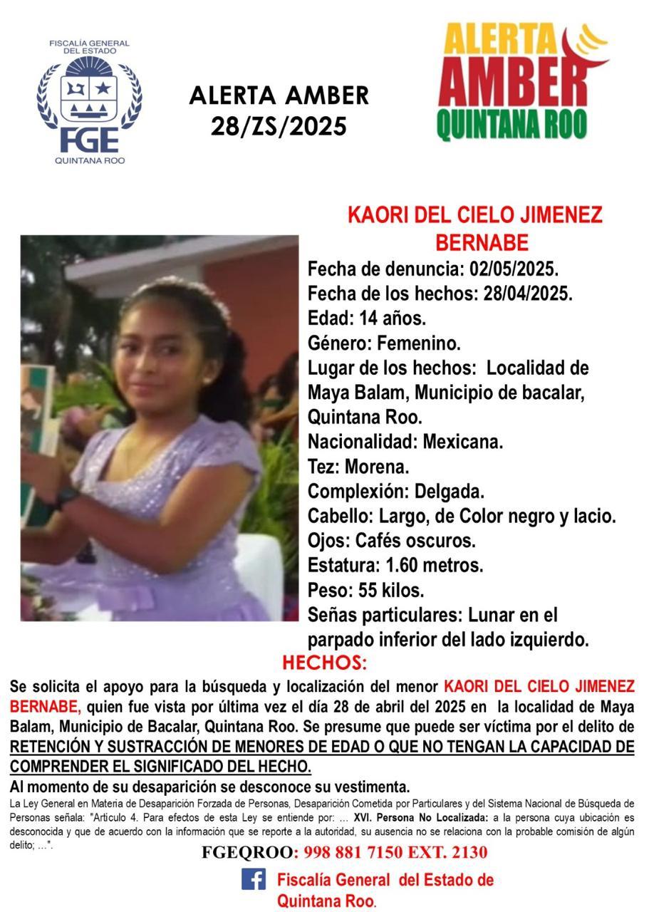 Alerta Amber en Quintana Roo hoy 21 de mayo de 2025 Kaori del Cielo Jimenez Bernabe