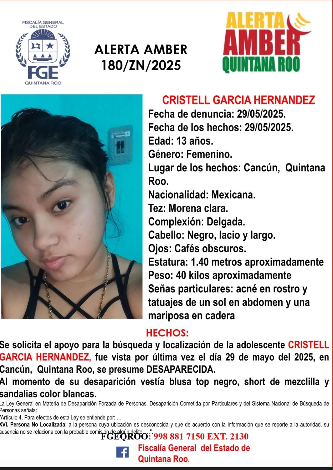 Alerta Amber en Quintana Roo hoy 30 de mayo 2025 Cristell Garcia Hernandez