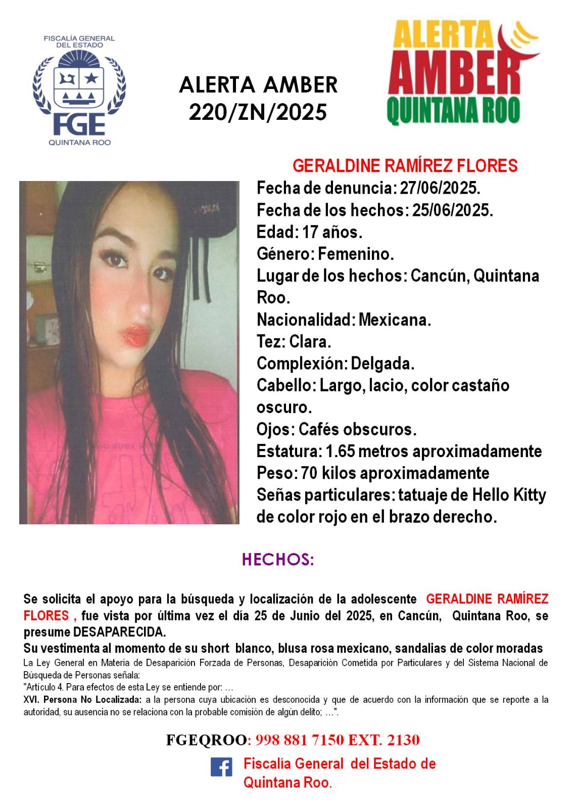 Alerta Amber GERALDINE RAMIREZ FLORES AMBER