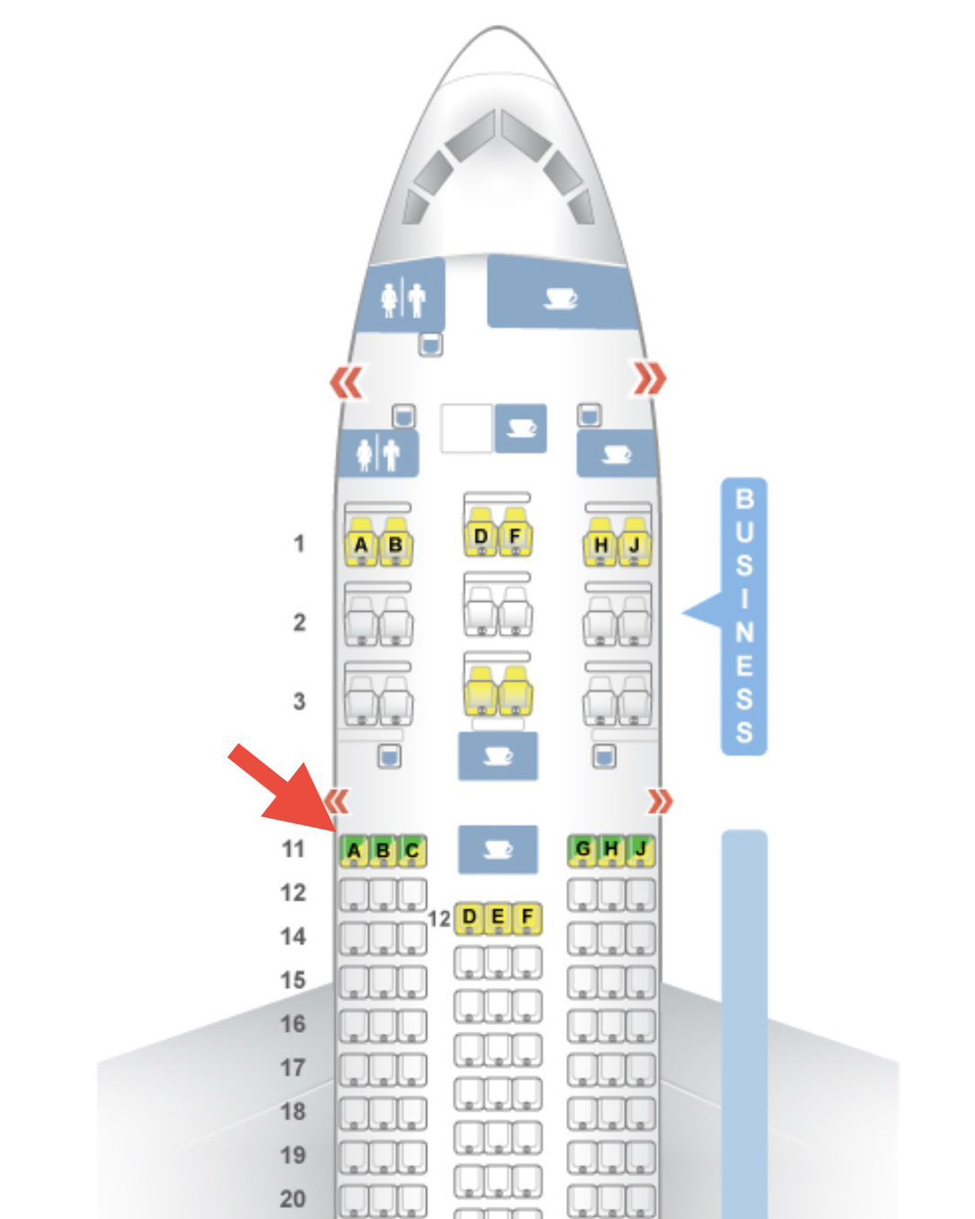 Mapa de asientos del vuelo 171 con ubicación del sobreviviente