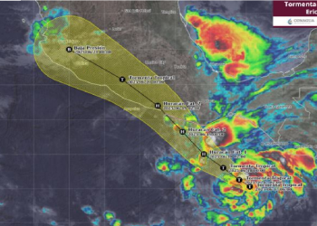 Radar meteorologico muestra acumulación de nubes por tormenta tropical Erick