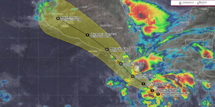 Radar meteorologico muestra acumulación de nubes por tormenta tropical Erick