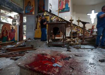 Zona afectada tras el ataque en iglesia de Siria