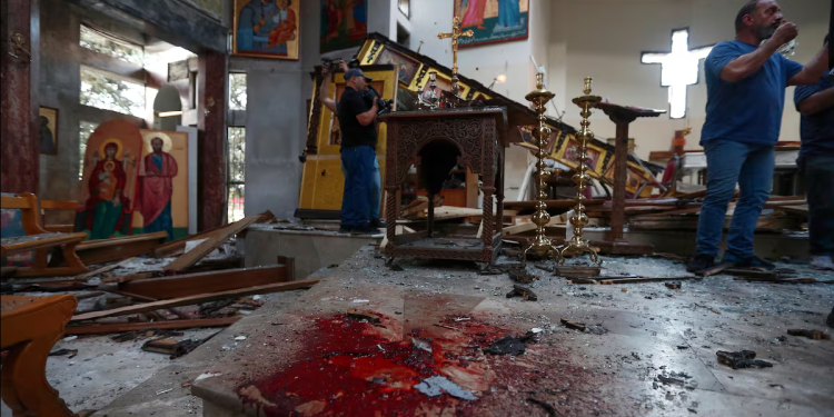 Zona afectada tras el ataque en iglesia de Siria
