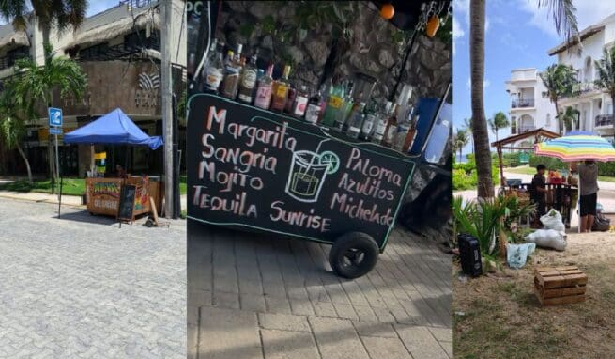 Puesto callejero de alcohol en Playa del Carmen en zona turística