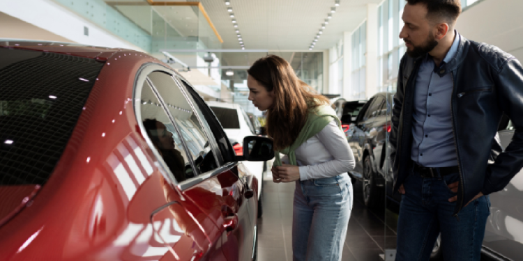 Personas revisando un auto usado antes de comprarlo en Cancún