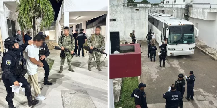 Trasladan a 43 reos del penal de Cancún a Chetumal con apoyo de la Marina