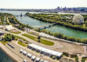 Vista aérea del Circuito Gilles Villeneuve en Montreal junto al río San Lorenzo