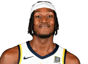 Myles Turner con el uniforme de los Indiana Pacers en imagen oficial de perfil NBA