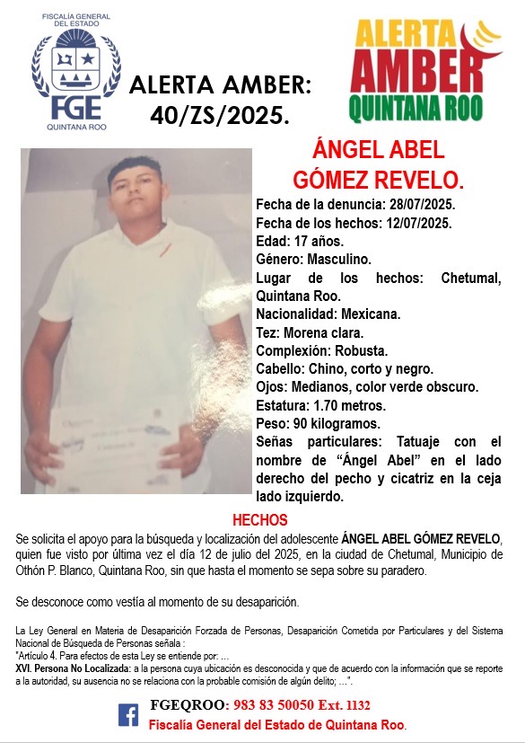 Alerta Amber Quintana Roo Angel Abel Gomez Revelo