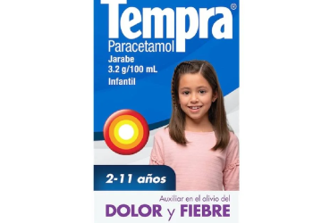 Frasco de Tempra jarabe infantil detectado en venta irregular