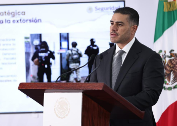 Omar García Harfuch durante conferencia mañanera del presidente