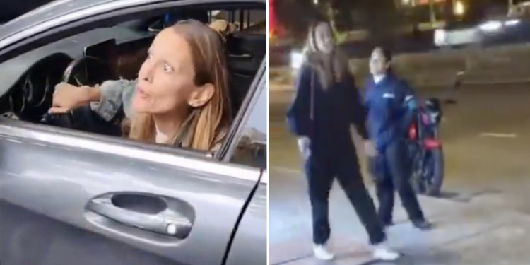 Ximena Pichel discutiendo con guardia de seguridad por no abrirle la puerta