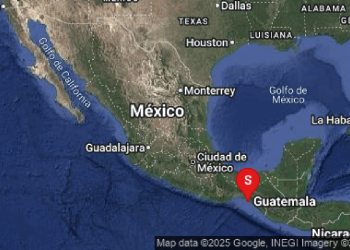 Imagen satelital de México mostrando la región afectada por el sismo en Chiapas