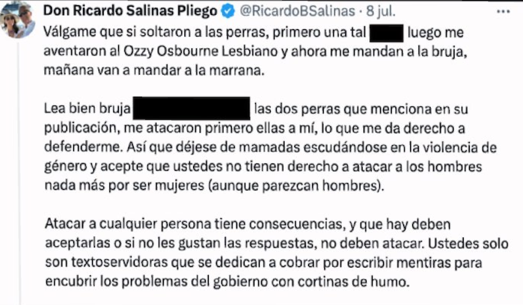 insultos de salinas pliego contra las mujeres