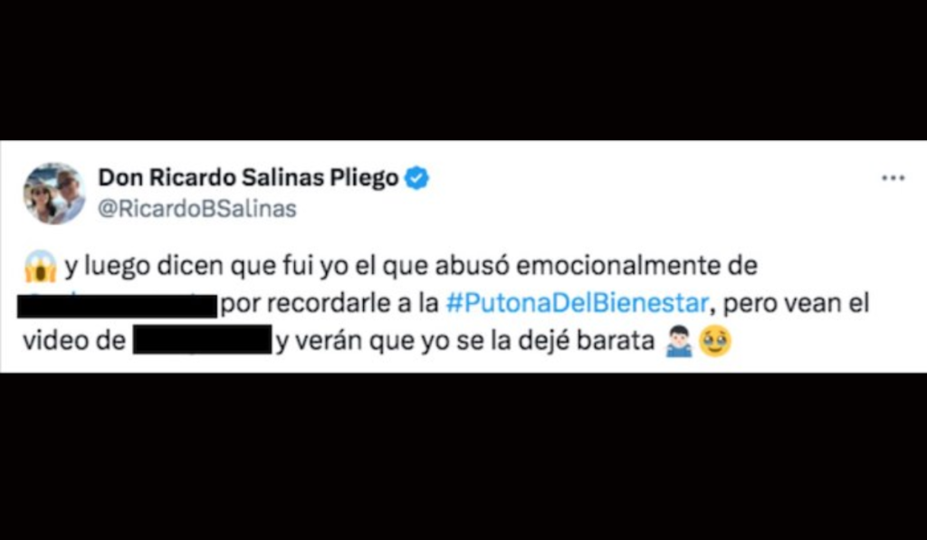 Captura de tuit de Salinas Pliego usando “Putona del Bienestar”