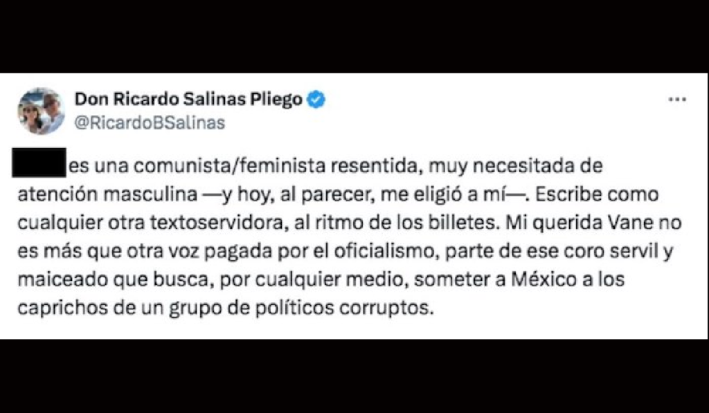 Captura de tuit de Salinas Pliego llamando “Textoservidoras”