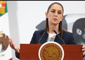 Claudia Sheinbaum durante conferencia mañanera del 14 de julio