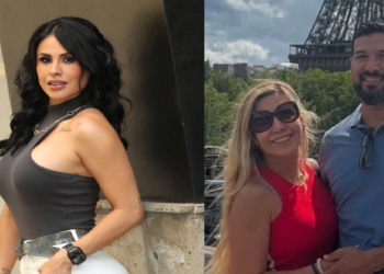 Karla Panini y Américo Garza juntos con Fabiola Martínez al fondo