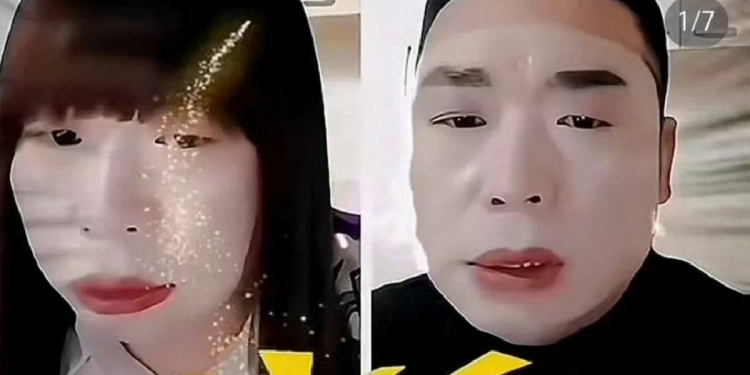 Imagen del tío rojo en China mostrando su apariencia como hombre y disfrazado de mujer