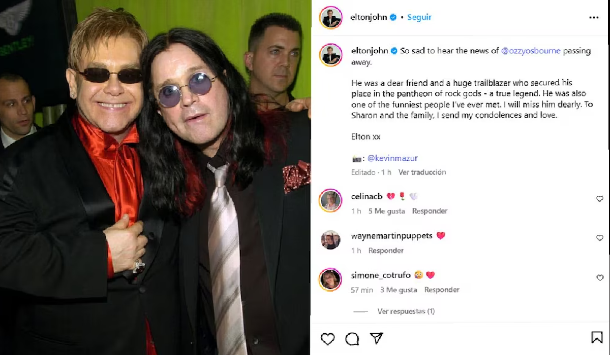 Ozzy Osbourne y Elton John posando juntos en un evento