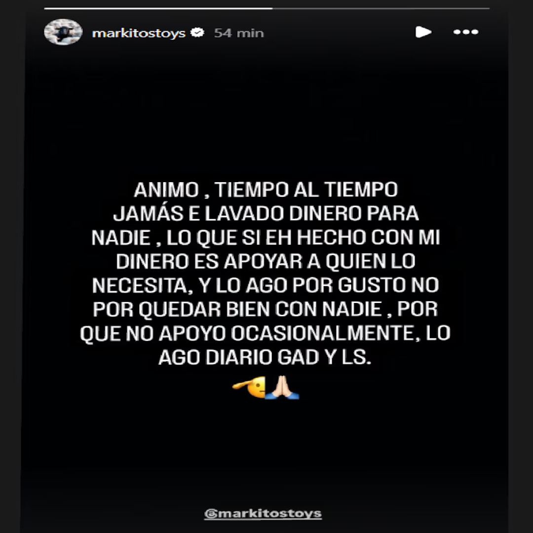 Historia en Instagram de Markitos Toys negando lavado de dinero