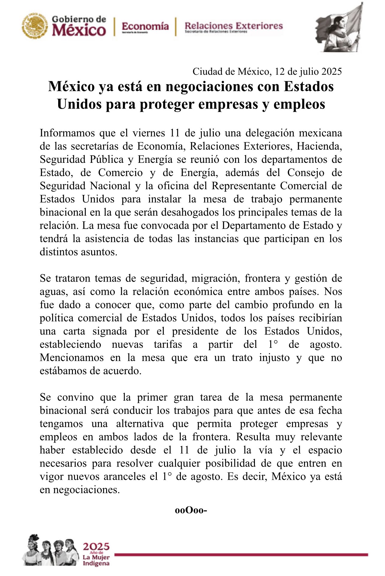 Rechazo de Mexico al arancel del 30