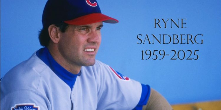 Ryne Sandberg con uniforme de los Cubs, homenaje tras su fallecimiento en 2025.
