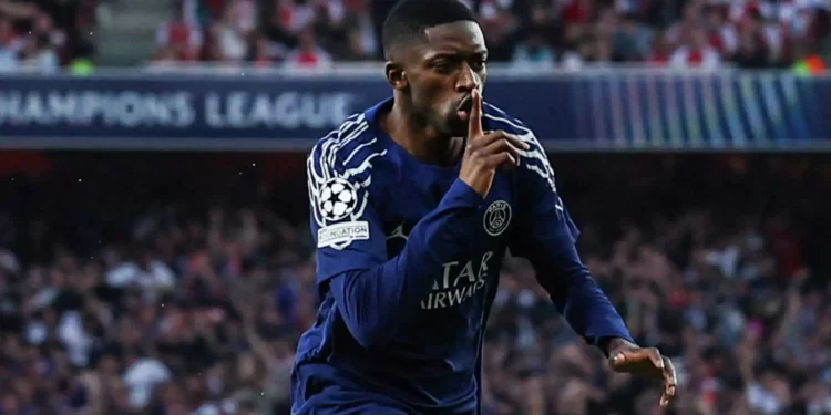 Ousmane Dembélé celebra gol con el PSG en Champions League 2025
