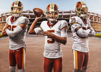 Jugadores de los Commanders posan con uniformes alternativos 2025