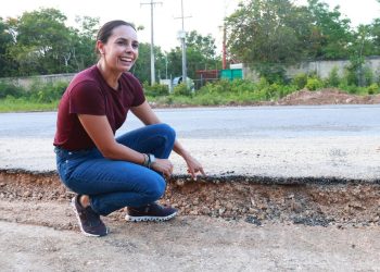 Ana Paty Peralta supervisó la rehabilitación del nodo vial en la entrada de la ciudad por la carretera libre a Mérida