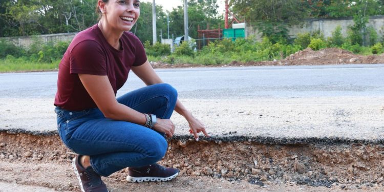 Ana Paty Peralta supervisó la rehabilitación del nodo vial en la entrada de la ciudad por la carretera libre a Mérida