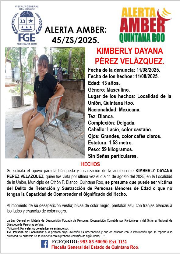 Kimberly Dayana Perez Velazquez A lerta Amber Quintana Roo