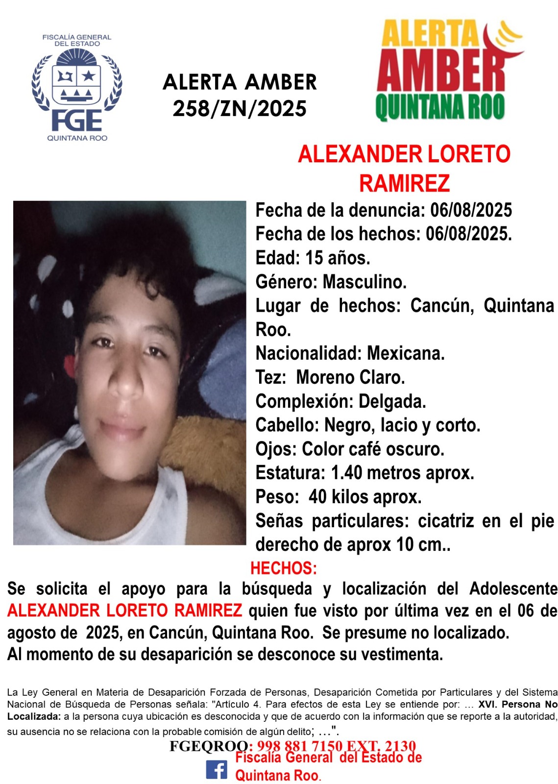 ALEXANDER LORETO RAMIREZ Alerta Amber Quintana Roo