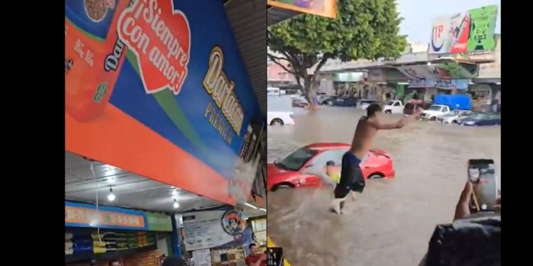 Locatarios del Mercado de Abastos de Guadalajara en inundaciones hacen clavados y se viralizan