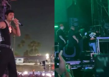 Natanael Cano peleando y rompiendo laptop en Baja Beach Fest