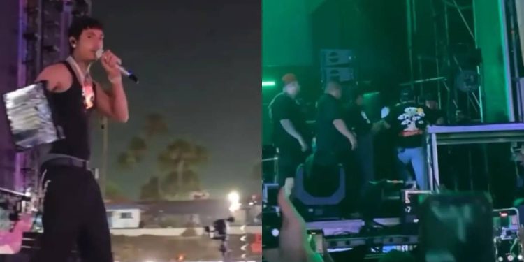 Natanael Cano peleando y rompiendo laptop en Baja Beach Fest