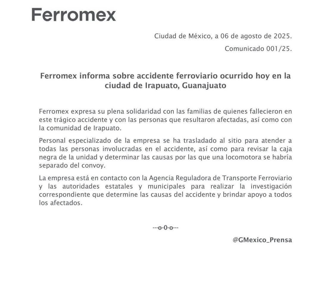 Respuesta de Ferromex y autoridades locales