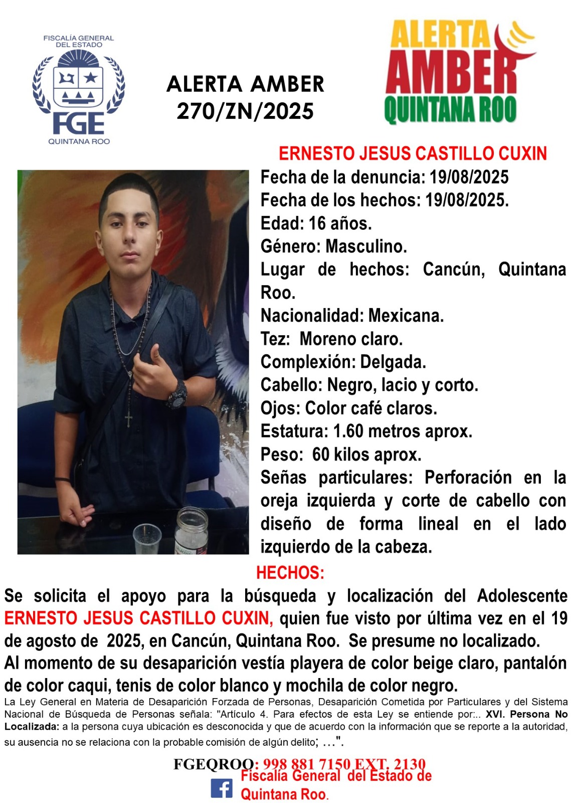 Ernesto Jesus Castillo Cuxin Alerta Amber Quintana Roo
