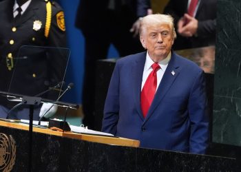 Donald Trump en la sede de la ONU durante un discurso oficial.
