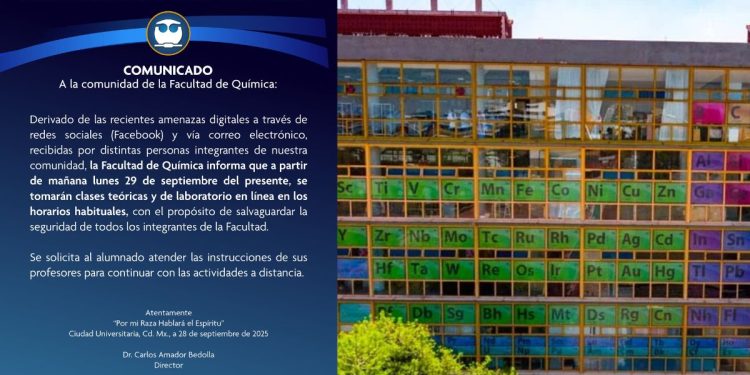 Facultad de Química de la UNAM suspende clases por amenazas