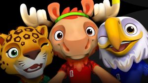 Primer plano de Maple, Zavu y Clutch, las nuevas mascotas del Mundial 2026.