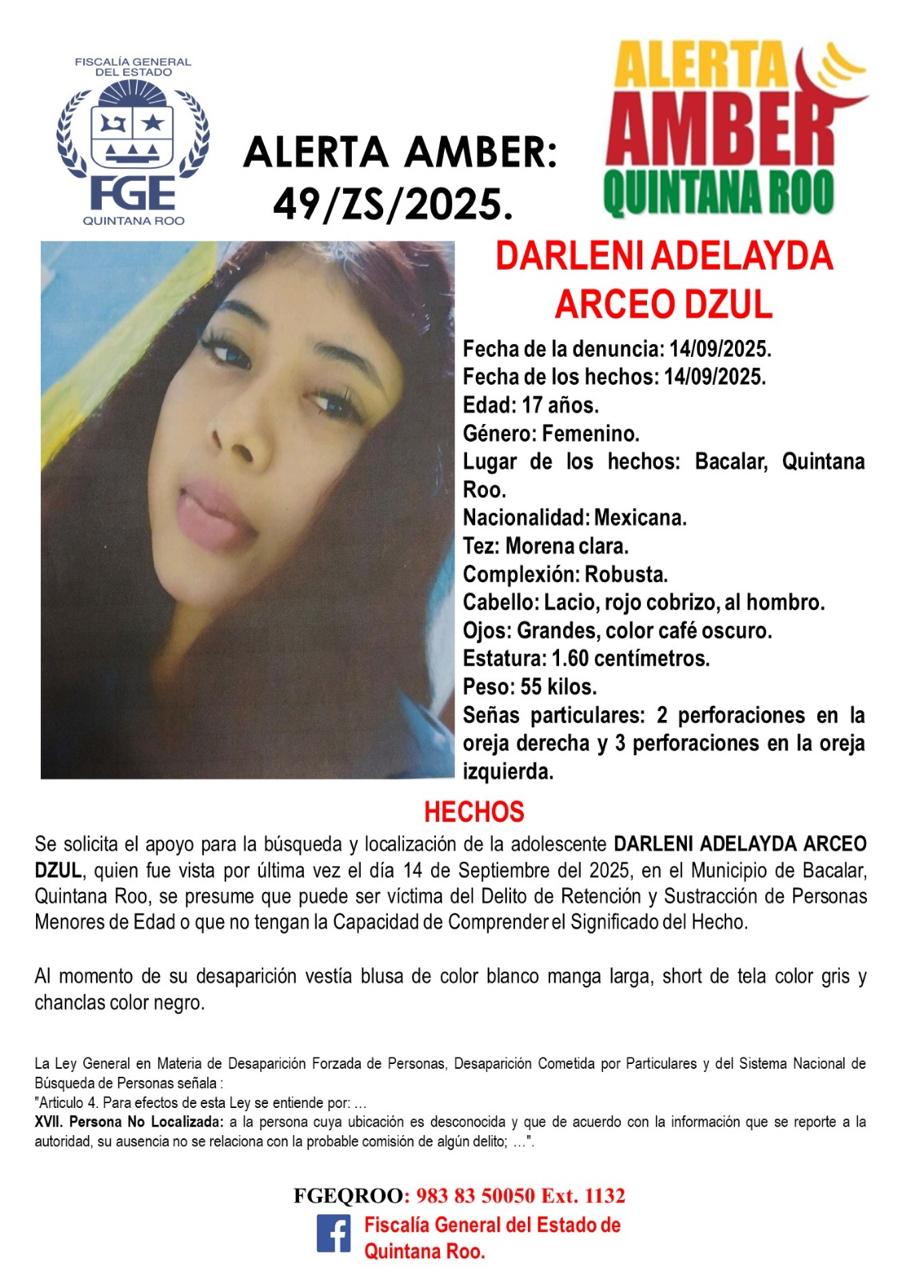 Darleni Adelayda Arceo Dzul ALERTA Amber Quintana Roo