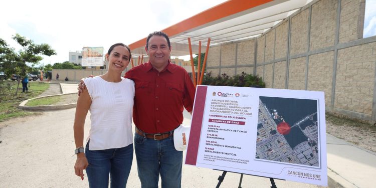 Ana Paty Peralta anuncia mejoramiento vial en la Universidad Politécnica de Quintana Roo