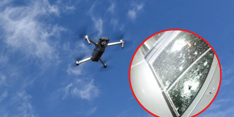 Dron sobrevuela el cielo antes de causar explosiones en instalaciones de la Fiscalía en México.