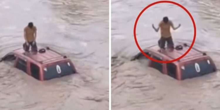 “¡Alguien que lo ayude!” Hombre queda atrapado sobre su camioneta tras el desbordamiento del río Cazones en Veracruz [VIDEO VIRAL]