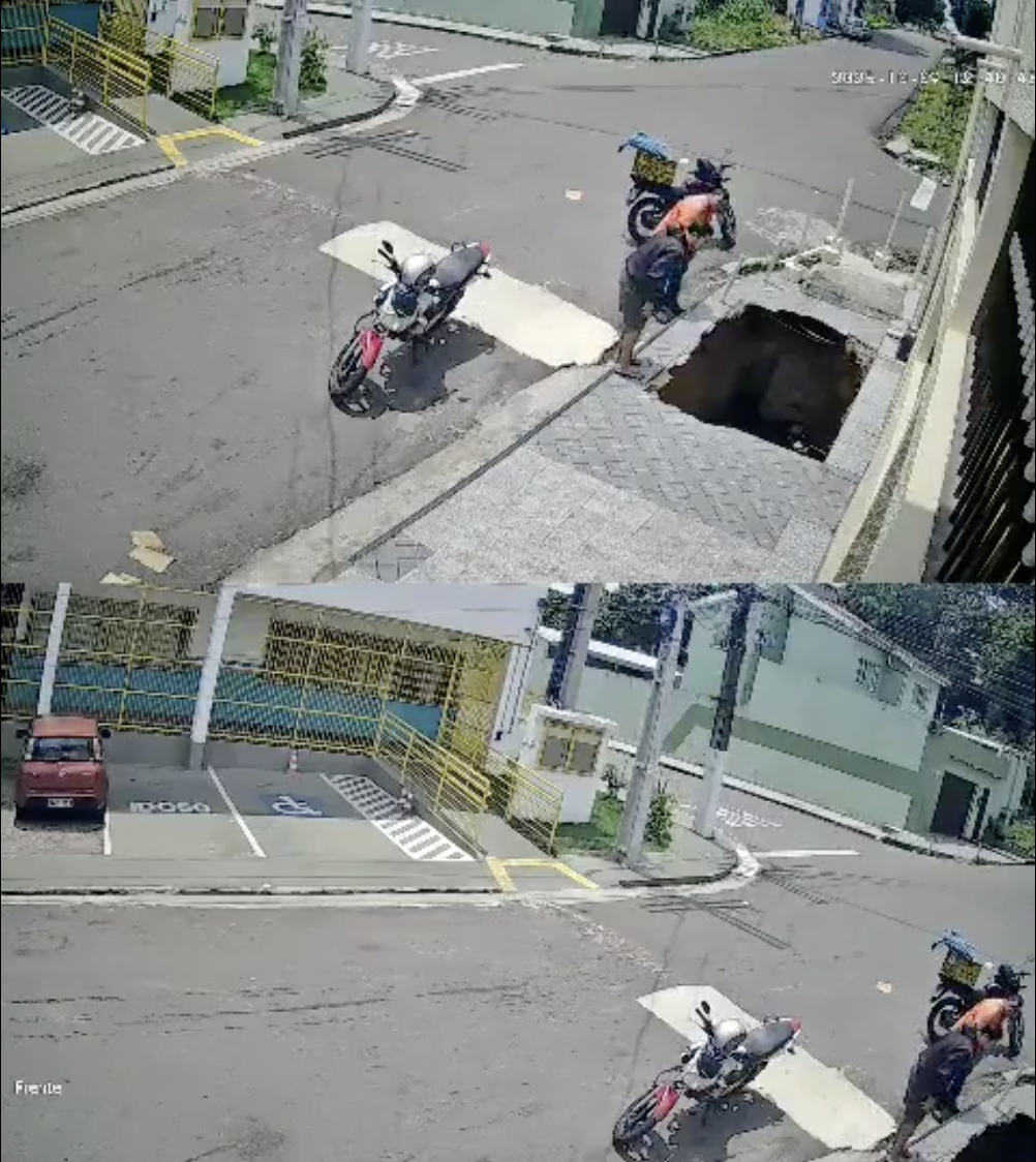Video viral: enorme socavón se abre en segundos y “se traga” a un estudiante en plena calle de Brasil