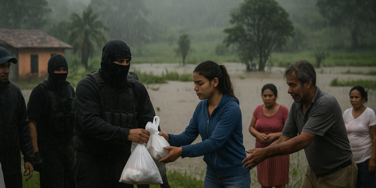 Circulan videos del CJNG y de autoridades repartiendo ayuda en Veracruz; Yulay y la Cruz Roja también se movilizan
